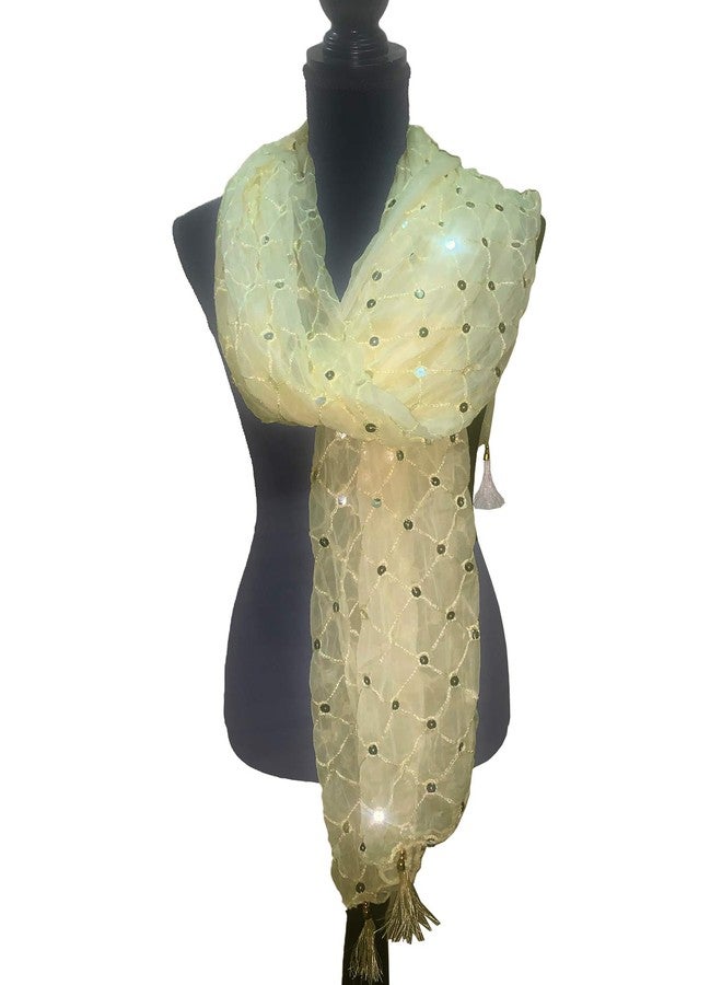 themilestocks TMS Woman's Embroidered Chiffon Dupatta Scarf Shawl Wrap Soft Indian Bridal Wedding (Cream) - Image 5
